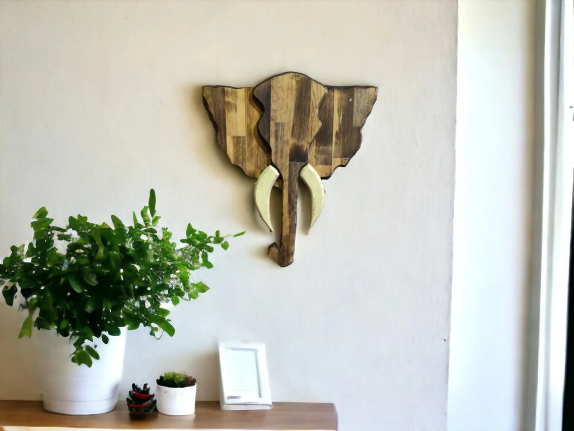 Wooden Elephant Head, Wall Art Elephant